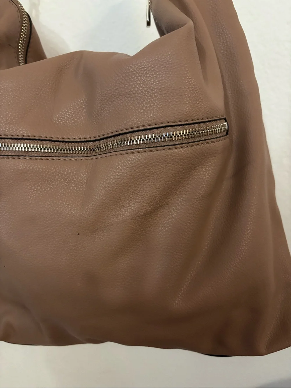 Guess Tan Pebbled Shoulder Hobo Bag with Silver Hardware